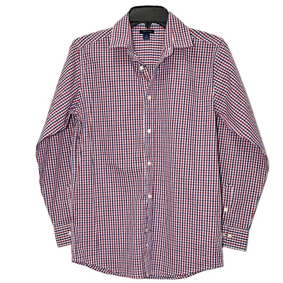 Tommy Hilfiger Youth Red, Blue & White Plaid Long Sleeve Button Down. Sz 16. - Picture 1 of 5